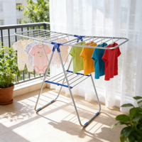 Séchoir à linge portable et pliable multifonction en acier inoxydable, séchoir à vêtements autoportant à ailes pour la maison