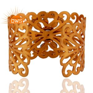 <b>Crystal</b> Polki and Zircon Set Handmade Gold Plated Indian Sterling Silver Wide Cuff <b>Bracelet</b> Jewelry Supplier Vintage Collection - Product Image 3