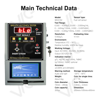 Détecteurs d'alcool éthylémique à monnayeur en stock, analyseurs de gaz OEM et ODM pour bars et lieux publics, avec embout buccal anti-reflux unidirectionnel