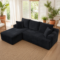 L-förmiges Ecksofa in einer Box Schwarzes Cord-Modulsofa mit Chaiselongue Platzsparend Schneller Aufbau Komprimiertes Sofa