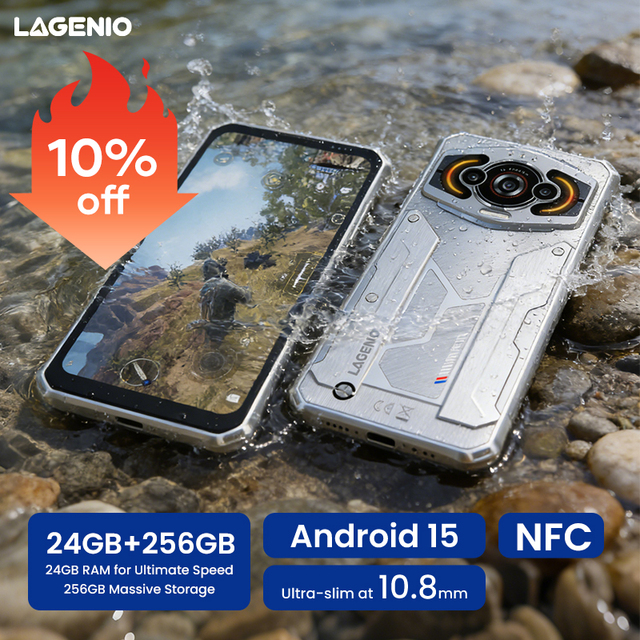 MIL-STD-810H Rugged Phone LAGENIO Panther1 IP68/IP69k Waterproof 10.88mm Thin 120Hz Display Rugged Smartphone for Construction
