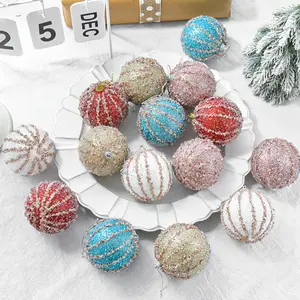 Palline di palline di natale con Glitter colorati da 8cm palline di albero di natale in schiuma infrangibile palla di natale