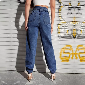 Vaqueros desgastados de cintura alta para mujer, ropa de calle con cremallera, para novio - Product Image 4