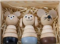 Chien en bois de hêtre Animal empileur bébé jouet enfants chien empileur tour jouets