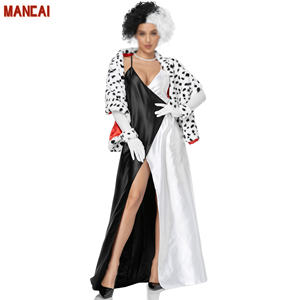 Costume d'Halloween de Chien <span class=keywords><strong>Cruella</strong></span> Tacheté Cosplay Sexy Femme Costume d'Halloween Blanc Noir Diable Sorcière Uniforme de Scène Costume de Performance - Product Image 1