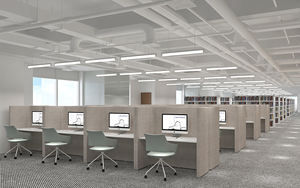 Poste de travail modulaire pour centre d'appels à 4 personnes avec cloison de bureau en panneaux alvéolaires modernes et convertibles - Product Image 6