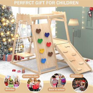 Montessori Klettergerüst aus Holz für Drinnen, Indoor-Spielplatz, Kletterspielzeug-Set für Kinder mit Holzleiter - Product Image 6