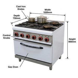 Estufa de Gas Comercial de Acero Inoxidable con Horno - Cocina de 6 Quemadores para Restaurante - Estación de Cocina de Alta Resistencia para Preparación de Alimentos - Product Image 1