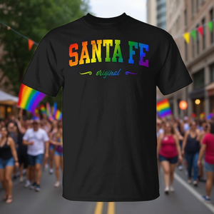 T-shirt Santa Fe Original Rainbow nera unisex con scollo rotondo e maniche corte, design Pride - Product Image 3