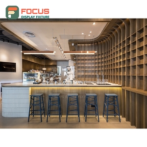 Commercial Coffee Merchandise Display Rack Solid Wood Frame Open Shelf Layout Coffee <b>Bar</b> Display Rack - Product Image 2