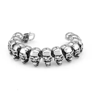 Chunky Skull Head Bracelet for Men Stainless Steel Link Chain Biker Skull Bracelet Jewelry