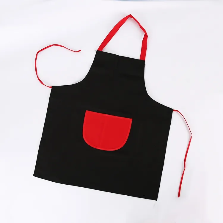 Logo personalizzato stampato nero promozione poliestere 100% cotone organico tela cucina cucina grembiuli da cuoco con tasche