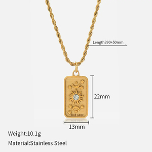 Popüler 18K PVD altın kaplama zirkon halat zincir paslanmaz çelik kare güneş yıldız <span class=keywords><strong>Tarot</strong></span> kolye kolye - Product Image 5