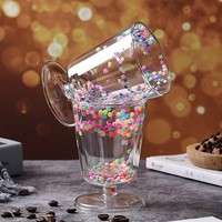 Copa de Vino de Vidrio de Doble Pared de 250 ml al por Mayor, con Confeti de Colores en el Interior, Copa de Vidrio de Borosilicato de Alta Calidad con Tallo para Regalo de Fiesta