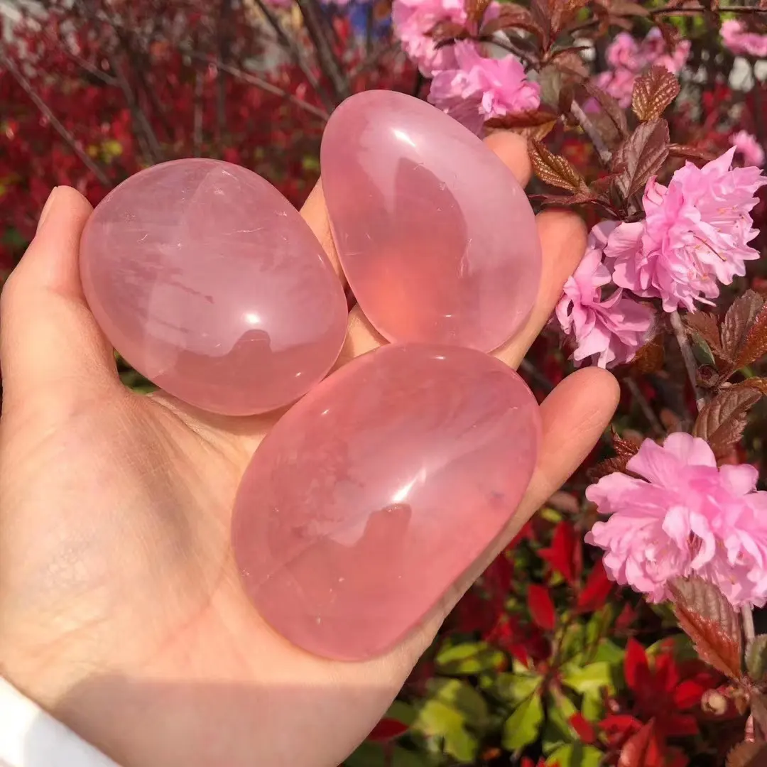 High Quality Rose Quartz Palm Stone Natural Crystal Healing Stones spiritual healing products for meditation