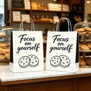Custom Printed logo White Black <strong>Shopping</strong> Kraft Paper Bag With Handle Restaurant Carry Away Bag Fast Food Bread Takeout <strong>Nag</strong> - Product Image 3