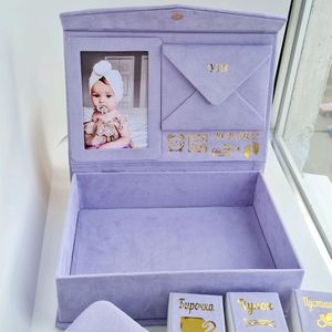 Scatola per album di foto di matrimonio scritta per trasferimento di calore in oro copertura per <span class=keywords><strong>scarpe</strong></span> scatola di ricordi di gioielli per bambini in velluto scatola ricordo - Product Image 4