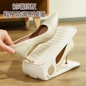 Adjustable Double Layer Shoe Rack Plastic Storage Solution For Sneakers And High Heels Bedroom Use Solid Color - Product Image 3