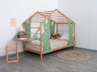 Cadre de lit double multifonctionnel avec rangement, bureau et aire de jeux intérieure-Lit Montessori pour tout-petits avec salle de sport Jungle pour enfants