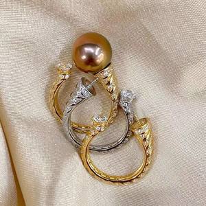 10629DIY Pearl Accessories S925 Silver Ring Empty Holder Concealer Ring with 9-11mm Beads Silver <b>Jewelry</b> <b>Findings</b> <b>Components</b> - Product Image 1