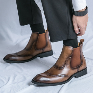 2026 Men's High-<b>Top</b> Leather Shoes Hidden Height Increasing Breathable Non-Slip Ankle Boots Mid-<b>Top</b> Business Casual Men's Boots - Product Image 2