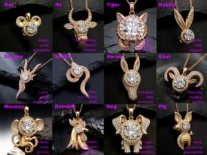 Collier classique de fiançailles en or plaqué or 10K/14K/18K avec diamant CVD cultivé en laboratoire IGI/HPHT, personnalisé en argent, motif Bœuf du zodiaque chinois (12 signes du zodiaque chinois) - Product Image 2