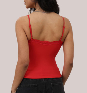 Top a Canotta Elegante con Bordo in Pizzo Stile Y2K, 76% Poliammide 24% Elastan, con Spalline Sottili per Donna - Product Image 3