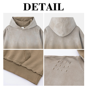 Tùy Chỉnh Thời Trang Đường Phố Người Đàn Ông Của Áo Thun Đau Khổ Hoodie Axit Rửa Ngược Khâu Pháp Terry Hoodie Gradients Mặt Trời Phai - Product Image 5