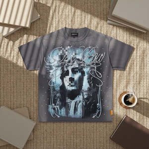 Nouveau T-shirt tendance style streetwear américain, respirant, à manches courtes, avec impression directe à l'encre blanche et motif losanges - Product Image 1