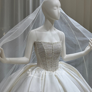 Lsoy061 Elegant <b>Wedding</b> Dress Corset Crystal Beaded Satin Ball Gown Veil Train For Formal Church Ceremony Jancember - Product Image 2