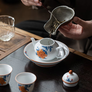 Guanlan Hand Painted Peony Ceramic Teapot Porcelain Round With Lid Kung Fu <b>Tea</b> <b>Set</b> For Women - Product Image 3