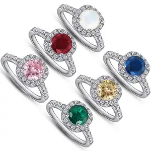 High quality s925 Sterling Silver Ring for women set with Opal Emerald Ruby Garnet Blue Sapphire Topaz crystal color ring