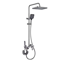 Système de douche moderne chromé brossé avec pommeau de douche à effet pluie, douchette à main, jets doux/forts/massage, ensemble de douche en laiton économe en eau pour usage hôtelier