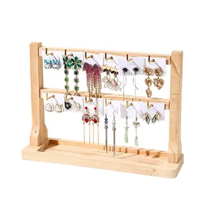 Jewelry Display Organizer 24 Hooks Wooden Earring Display Rack 2 3 4 Tier Wooden Holder Earring Display with Gold Hook