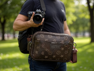 Borsa per fotocamera 3 in 1 da uomo in microfibra di pelle sintetica con chiusura classica con cerniera per apparecchiature digitali - Product Image 2