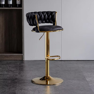 Taburete de bar Ekintop con estructura de metal dorado, asiento de terciopelo, giratorio y de altura ajustable para barra de bar. - Product Image 3