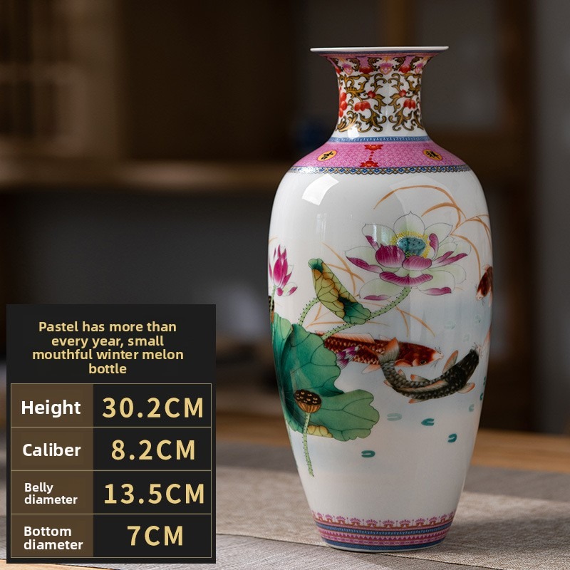 Vase Famille Rose avec motif de poisson