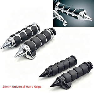 Puños de manillar de motocicleta de 25 mm con punta de púas de 4 secciones para Harley Bobber Cruiser, puños de asistencia para acelerador, negro cromado - Product Image 2