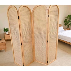 Folding Wooden Screen Partition 4 Panel Woven Lattice Room Divider Floor Standing Decorative Partition - Product Image 2