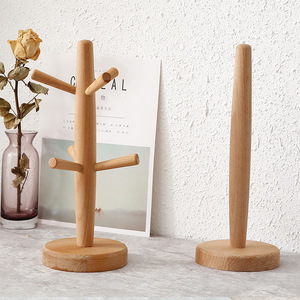 Porte-gobelets en bois de hêtre, petit support pour serviettes en papier de cuisine, organisateur de tasses à café pour salon - Product Image 3