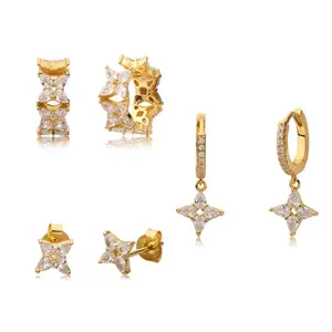 Keiyue Nouveau pour 2024 Étoile à quatre branches Boucles d'oreilles en or 18 carats Boucles d'oreilles bijoux de mode anti-allergie