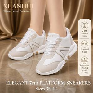 Xuanhui En gros Baskets décontractées à lacets pour femmes, en daim blanc et gris, avec plateforme compensée discrète de 7 cm, pour la marche - Product Image 1