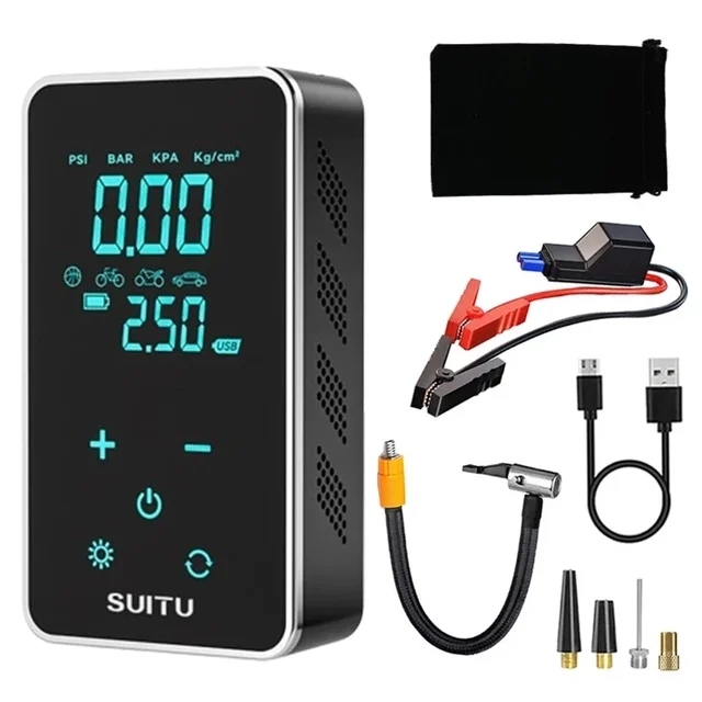 10000mah Car Jump Starter Air Pump 4 in 1 Portable Air Compressor Car Battery Booster Starting Device Automotive Powerbank