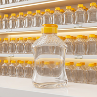 Botella dispensadora de salsa de grado alimenticio al por mayor, botella de plástico PET con forma cónica y tapa abatible para miel, aderezo y kétchup