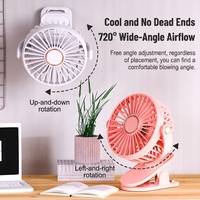 Ventilateur portable pliable à clip, rotation à 720 degrés, 3 vitesses, rechargeable USB/Type-C, oreilles d'animaux DIY, logo personnalisé, petit modèle domestique