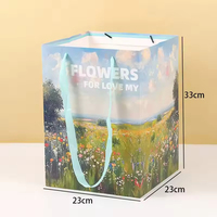 Floral Print Paper Flower Bouquet Bag 23x23x33cm (9x9x13 Inch) Square Gift Packaging Bag with Handle
