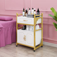 Chariot de Luxe en Métal Blanc Doré pour Salon de Coiffure, Esthétique, Manucure, Pédicure, Spa, avec Verrou