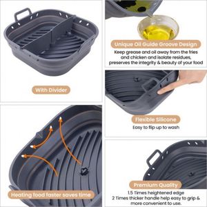 OEM Collapsible Square Reusable Air Fryer Accessories Silicone Mold Baking Pan Oven <b>Tray</b> Food Safe Silicone Pot Air Fryer Liners - Product Image 4