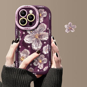 Funda para <span class=keywords><strong>iPhone</strong></span> 14 Plus 15 Pro con Diseño de Flores Pintadas al Óleo, Anti-Caídas, Cobertura Total, Material de Silicona TPU, con Cordón - Product Image 5