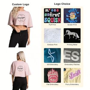 T-shirt court d'été en coton de haute qualité avec logo personnalisé OEM, brodé, coupe oversize, col rond, pour femmes, avec ourlet brut - Product Image 3